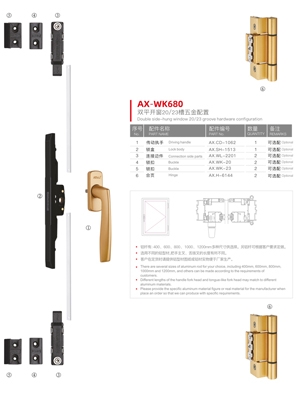 Double side-hung window 20/23 groove hardware series